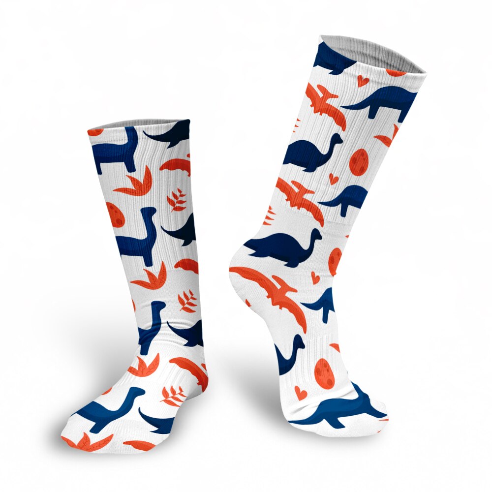 3D Printed Women Long Socks Outdoor Sports Cotton Breathable Elastic Compression High Knee Socks School Students Calf Socks