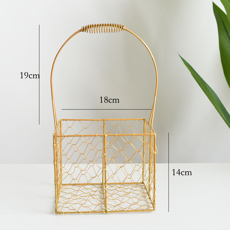Goldene Korb Tragbare Metall Rattan Picknick Korb Hause Blume Anordnung Strauß retro Hochzeit Kranz Dekoration Lagerung Korb: 10