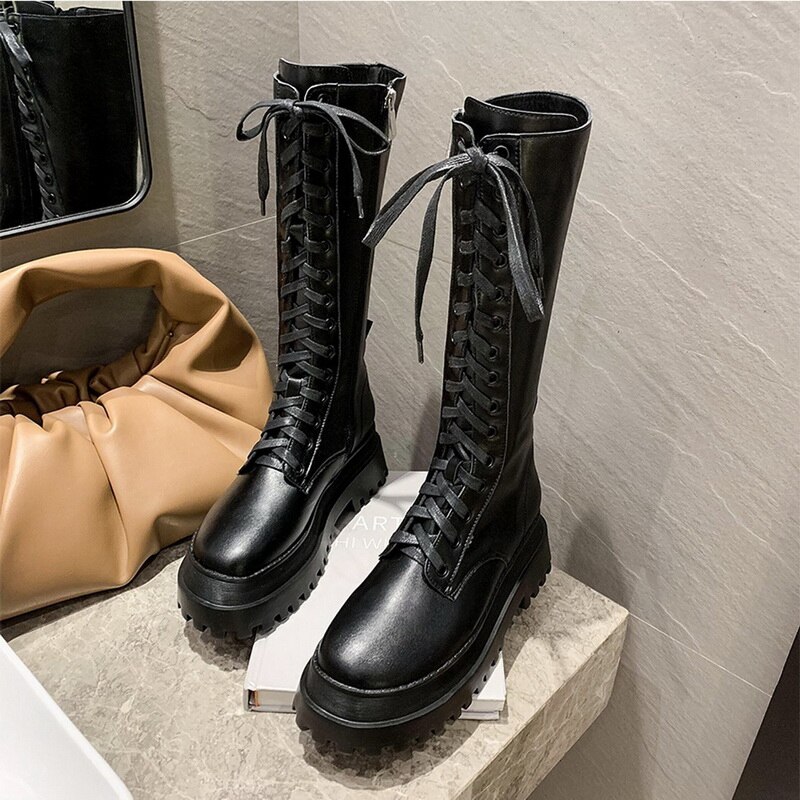 Chunky Platform Pu Leather Boots Women Boots Punk ... – Vicedeal