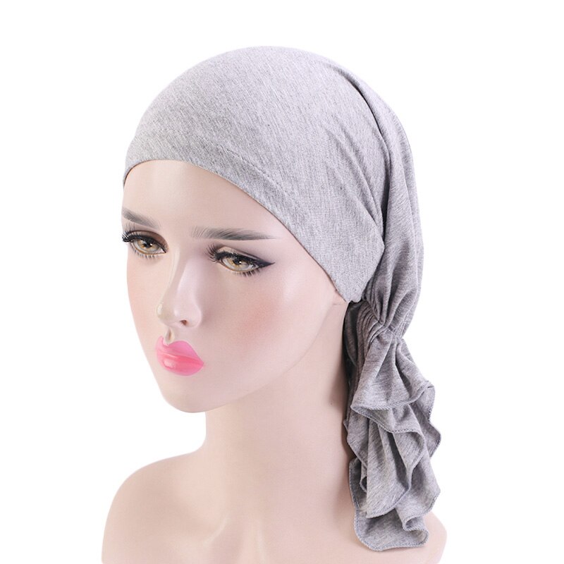 Foulard en bambou et coton pour femmes musulmanes, Bonnet de chimio, accessoires pour cheveux, bandana anticancer, couvre-chef, chapeau de Pirate: 463 Grey