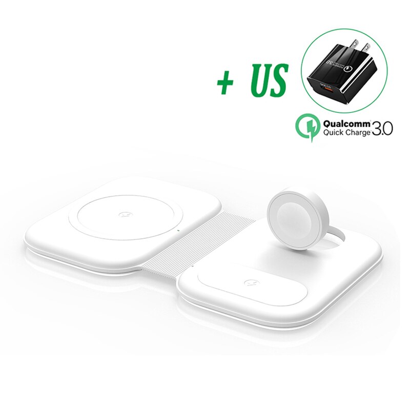 Cargador inalámbrico magnético plegable 3 en 1, cargador rápido Qi de 30W para iPhone 13, 11, 12, X Max, Apple Watch 7, 6, AirPods: White with US plug