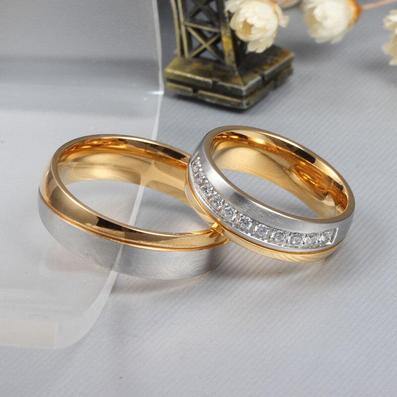 Vielsesring til kvinder og mænd guldfarve kærlighed engagement smykker par rustfrit stål ring valentinsdag
