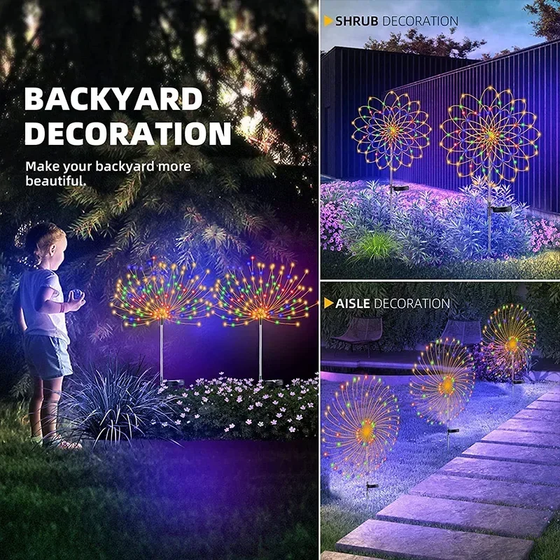 Luz LED Solar de fuegos artificiales, decoración de jardín al aire libre, camino de césped, luz para Patio, , Navidad, boda