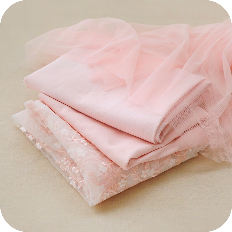 Roze Kleur Polyester Bloemen Patroon Netto Borduurwerk Bijpassende Handgemaakte Diy Kleding Rok Jurk Doek Kant Stof Accessoires