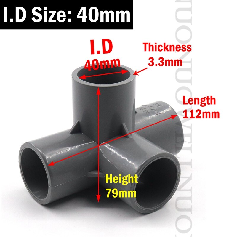 2~20pcs I.D 20~50mm PVC Three-dimensional 4 Way Connector Fish Tank Water Supply Tube Adapter Garden Irrigation Pipe Fittings: Silver / 16mm