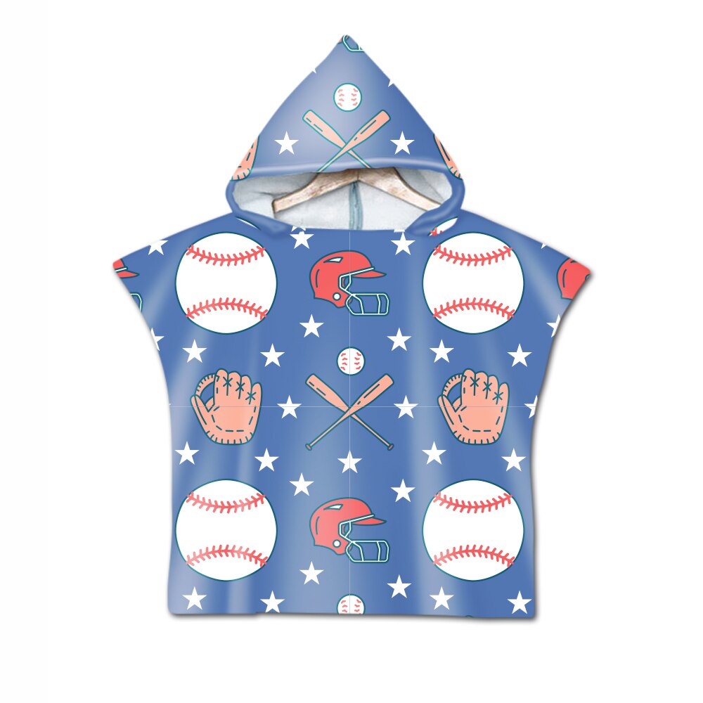 Nieuwigheid sport honkbal print baby kinderen kinderen capuchon handdoek zwembad bad strand poncho handdoek cape