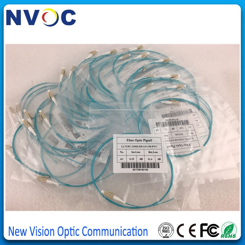 30Pcs/Lot,10G,OM3-150,LC/UPC 1M Fiber Optic Pigtail,MM,50/125,Simplex PVC 0.9mm 1Meter,Multimode LC/UPC Fiber Pigtail