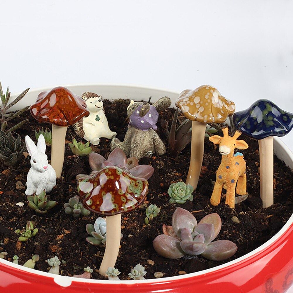 Garden Ornaments Ceramic Mushroom Craft Jewelry Succulent Flowerpot Decoration Office Desktop Garden Decoration Accessories