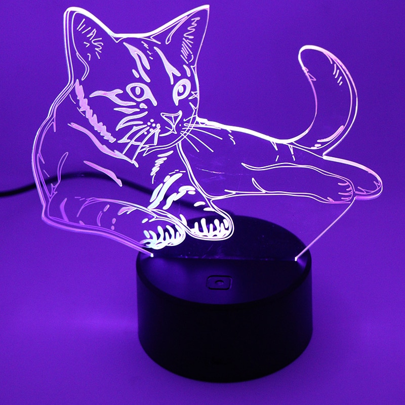 3D Lamp Cute kitten Kat LED USB Lamp Touch Schakelaar RGB 7 Kleur Veranderende Tafel Nachtlampje Nachtkastje Decoratie LED Lamp