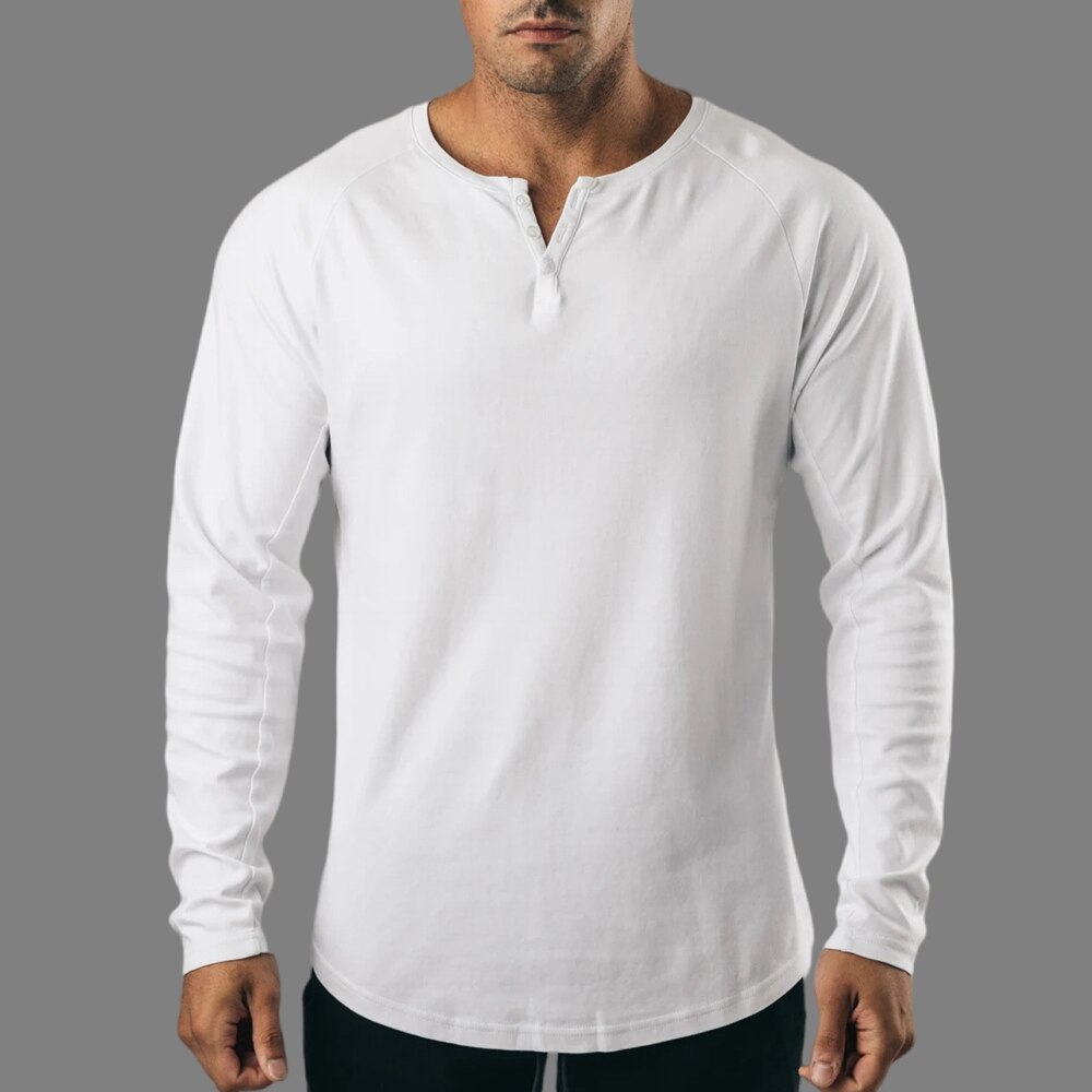 Polo en coton à manches longues pour homme, couleur unie, décontracté, haut de Sport