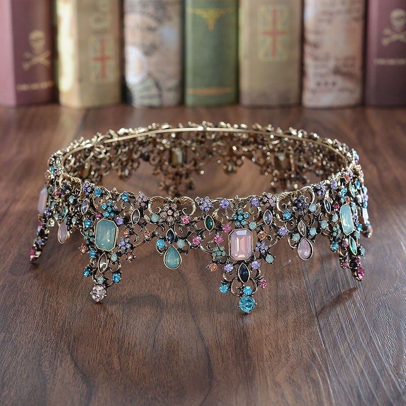 Forseven Vrouwen Bruid Noiva Wedding Party Koninklijke Prinses Vintage Barokke Stijl Shining Crystal Volledige Ronde Hoofdbanden Tiara Kronen