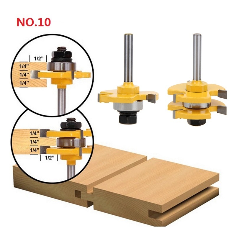 NO.1-10 Frees voor Hout 1/4 ''Schacht Tong Groove Frezen Boren Frezen Carving Set Floor Houtbewerking: NO.10