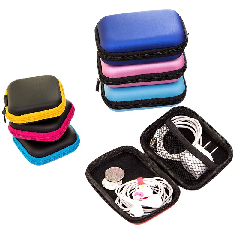 Mini Hard Headphone Case PU Leather Earphone Storage Bag Protective Case USB Cable Earbuds Pouch Box Earphone Accessories