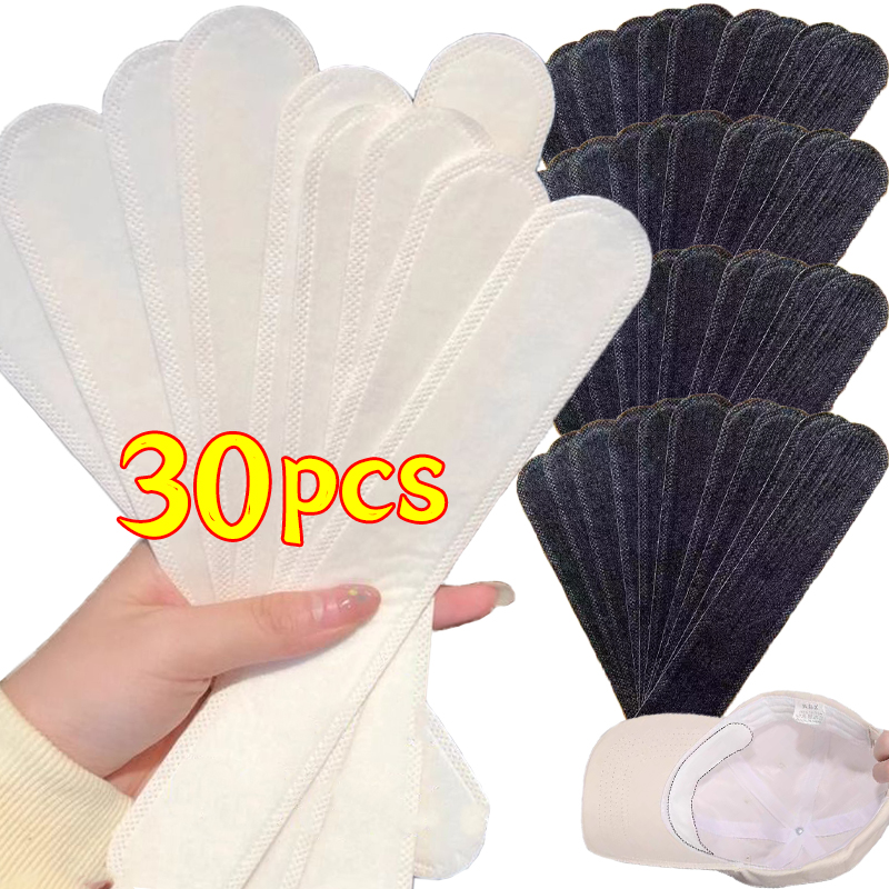 30 Uds sombrero pegatinas absorbentes de sudor mujeres hombres algodón Anti-suciedad cinturón deportivo tapa llanta cinta blanca Invisible sombrero tamaño reductor Liner Pad