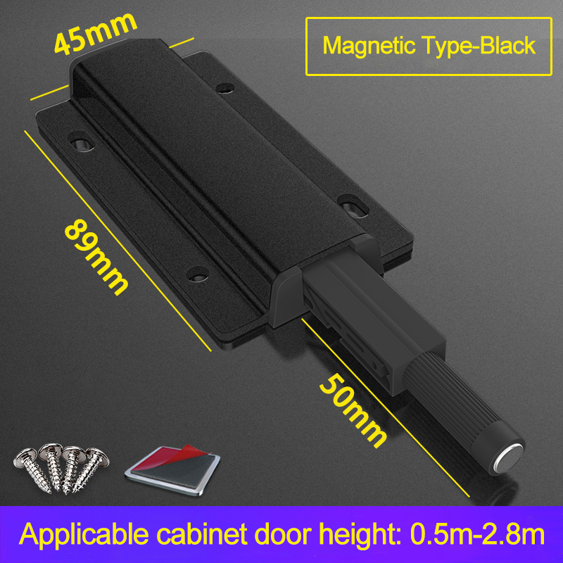 Interrupteur magnétique de porte en alliage d&#39;aluminium, interrupteur tactile sans poignée, matériel de traction Invisible pour armoire de cuisine: Black 3M Suction