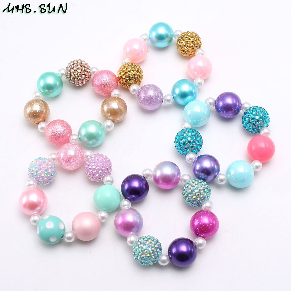 MHS. SONNE Niedliche kinder perlen armbänder bunte kind mädchen chunky bubblgum perlen armband elastische schmuck für baby 1 stücke