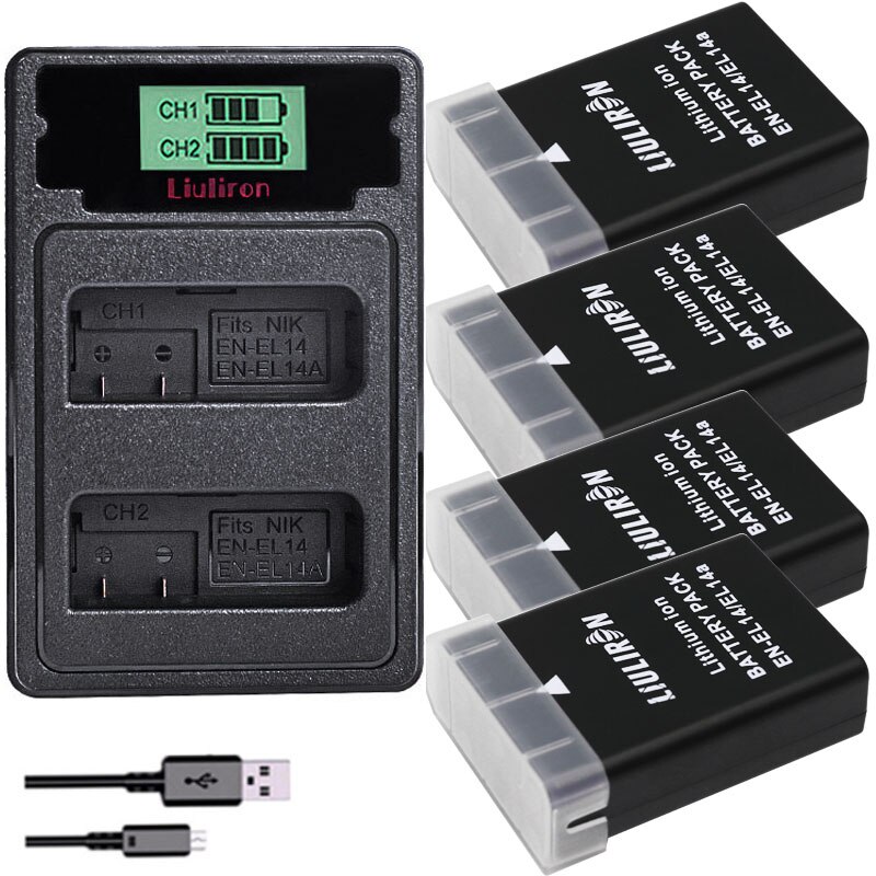 1900mAh ENEL 14 EL 14 ENEL 14 EN-EL14A EN-EL14 EN EL14 EL14A EN EL14 + Batterie Pack Für Nikon d5200 D3100 D3200 D5100 P7000 P7100: Ladegerät und 4Batterie