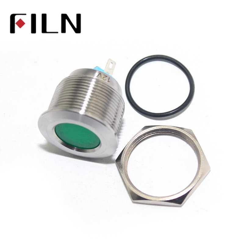 Lampe de signalisation ronde plate en métal à led 22mm 3v 6v 12v 24v 220v lumineux rouge jaune bleu blanc