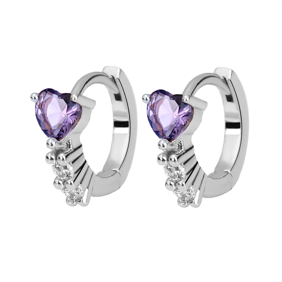 Pendientes Huggies púrpura blanco verde azul rojo corazón cuadrado Color plata pendientes de aro pequeños para mujeres niñas joyería de boda: Azul
