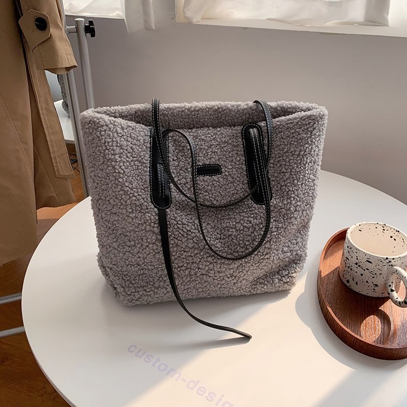 Sacs à main en fausse fourrure pour femmes, grand sac à bandoulière de luxe, fourre-tout pour dames, hiver