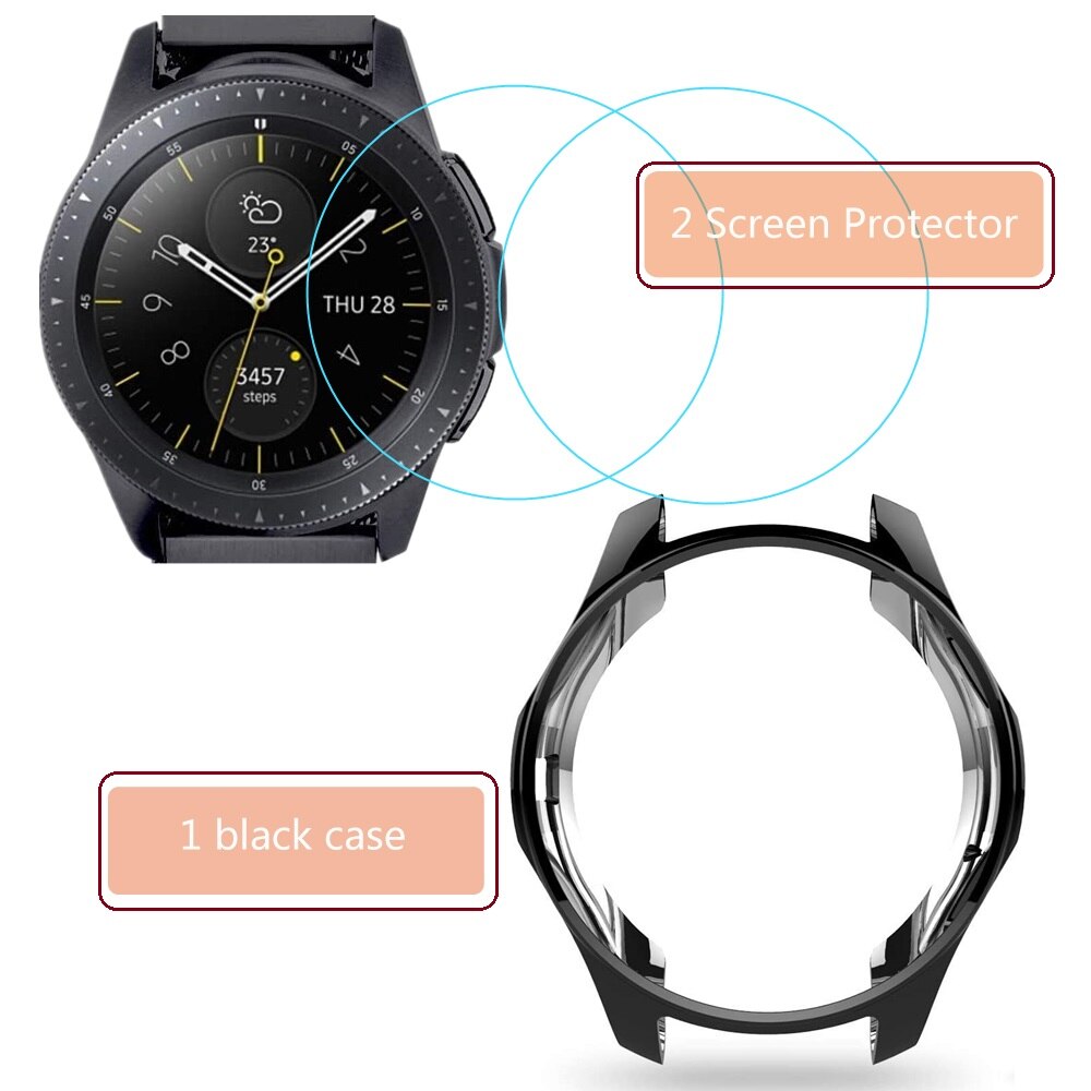 2 + 1 paquete para Samsung Gear S3 frontier Classic galaxy Watch 46mm funda + Protector de pantalla película de vidrio templado funda de parachoques: A / Gear S3 frontier