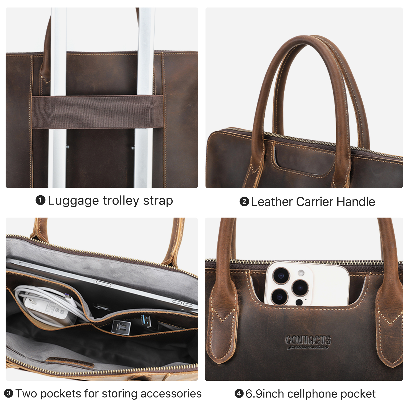 CONTACT'S Borsa da lavoro da uomo in vera pelle Valigetta in pelle Tote Borse per laptop Borsa da uomo di alta qualità per MacBook da 14,2 pollici