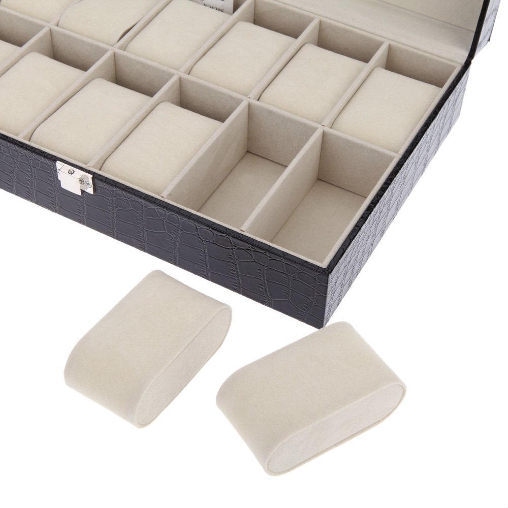 12 Gitter Leder Uhr Vitrine Schmuck Sammlung Lagerung Organizer Kasten Halfter