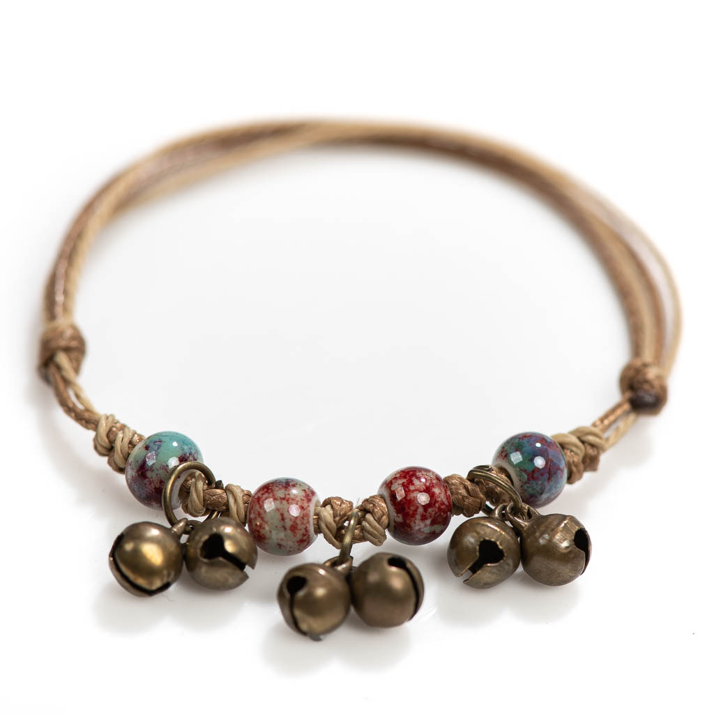 Handmade Ceramic Retro Style Beads Adjustable Size Bracelet Small Bell Low Price Items 1H901: cobalt violet