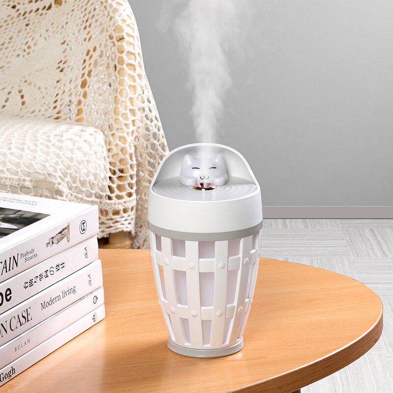 Humidificador de aire de gato feliz, difusor ultrasónico de Aroma con USB, fabricante de niebla con luz colorida para el hogar y el coche, 260ML
