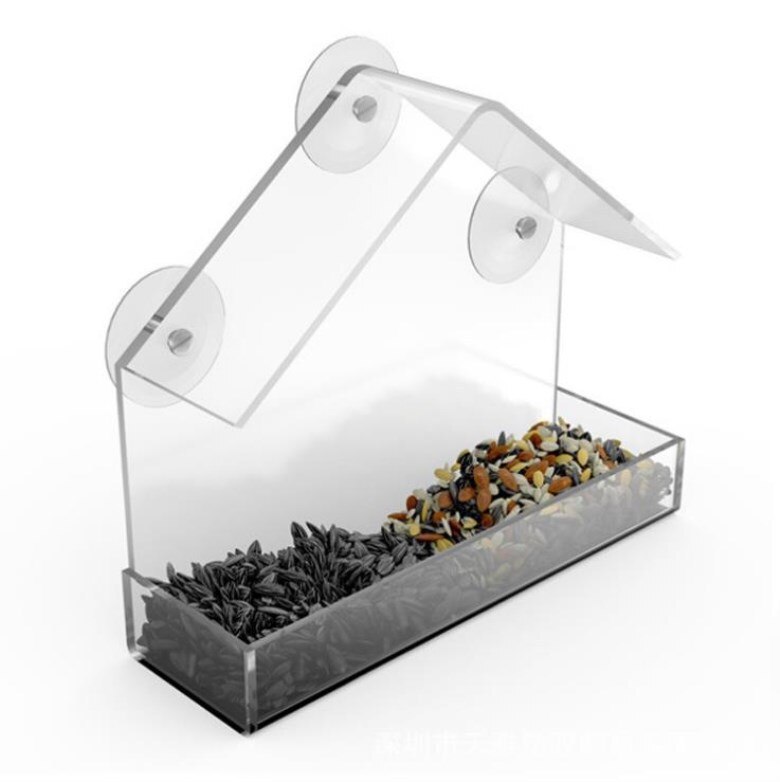Bird Feeder Acrylic Transparent Window Viewing Bird Feeders Tray Birdhouse Pet Water Feeder Suction Cup Mount House Type Feeder
