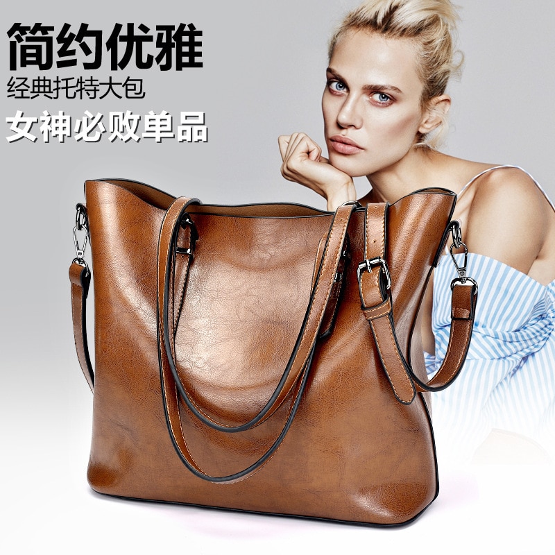 Women Casual Bag Oil wax Women's PU Leather Handbags Hand Bags Female messenger bag Big Tote Sac Bols