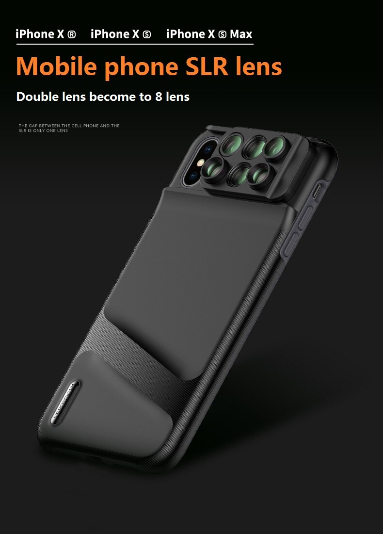 Pour iPhone XS XR XS MAX double objectif de caméra 6 en 1 Fisheye grand Angle Macro objectif pour iPhone XR télescope Zoom objectifs + étui