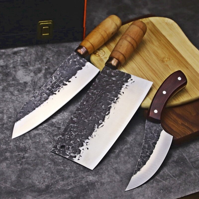 Japanese high carbon steel forged knife, by 30 years of master Tang handmade kitchen knife slicing knife: A-cdBCG