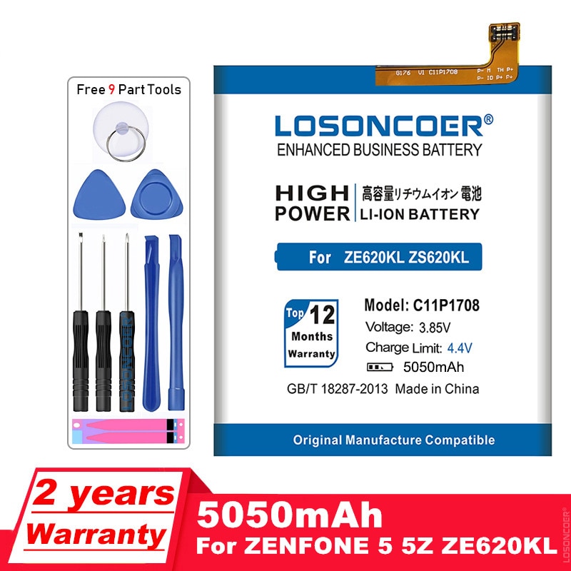 LOSONCOER 5050mAh C11P1708 Battery For ASUS Zenfone 5 5Z ZE620KL X00QD ZS620KL Z01RD Mobile Phone In Stock Latest Production