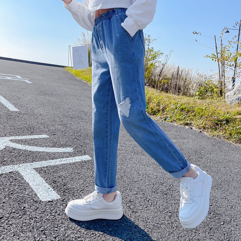 Jean déchiré pour fille de 6, 8, 10, 12, 14 ans, printemps-automne, joli pantalon avec poche en forme de cœur pour enfant et adolescent: 170(13-14T)