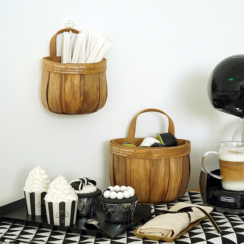Fransk lagringskorg trähängande arrangör små grejer organisation kapsel kaffe arrangör hem kafé butik dekor tillbehör