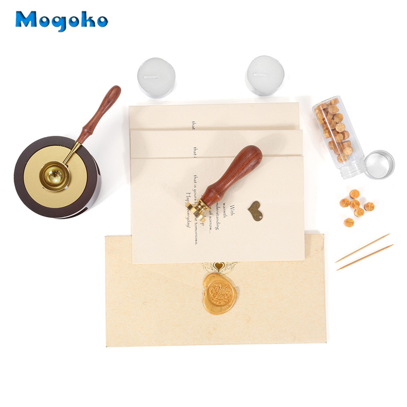 Mogoko Wax Seal Warmer Wax Seal Furnace&Melting Spoon Kit Wax Beads Sticks Melting Tool for Wax Seal Stamp (Wooden Wax Melting)