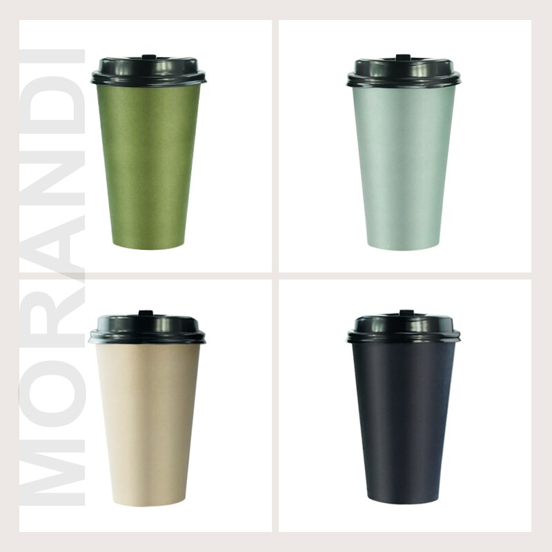 50pcs 500ml pure color disposable coffee cup thickening drink paper cups party wedding beverage cup with lids