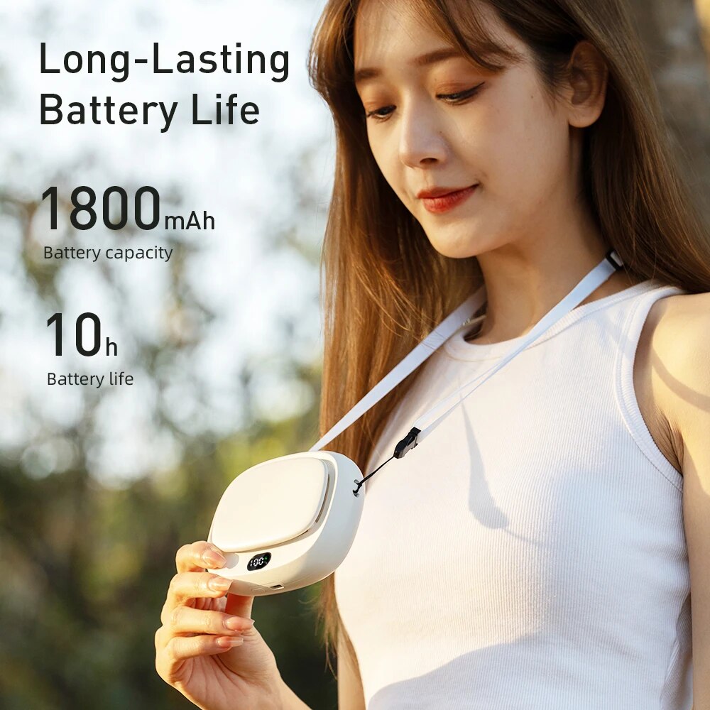Mini ventilateur portatif multifonction suspendu au cou, 2024 mAh, 5 vitesses, Rechargeable par USB, avec écran d'affichage, nouveauté 1800