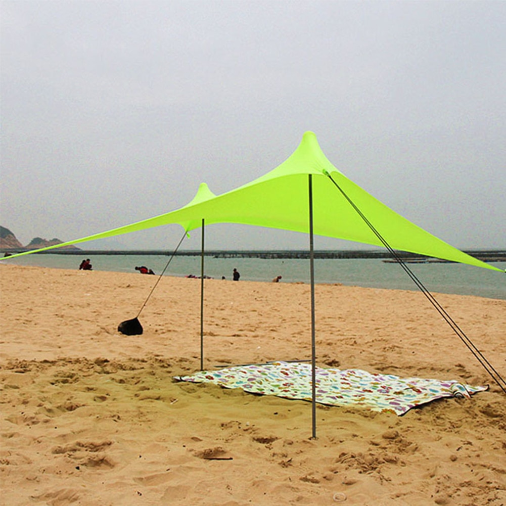 Foldable Portable Garden Beach Sun Shade Yard Camping Shelter Tent With Sandbag Family High Stretch Fishing Outdoor Iron Poles