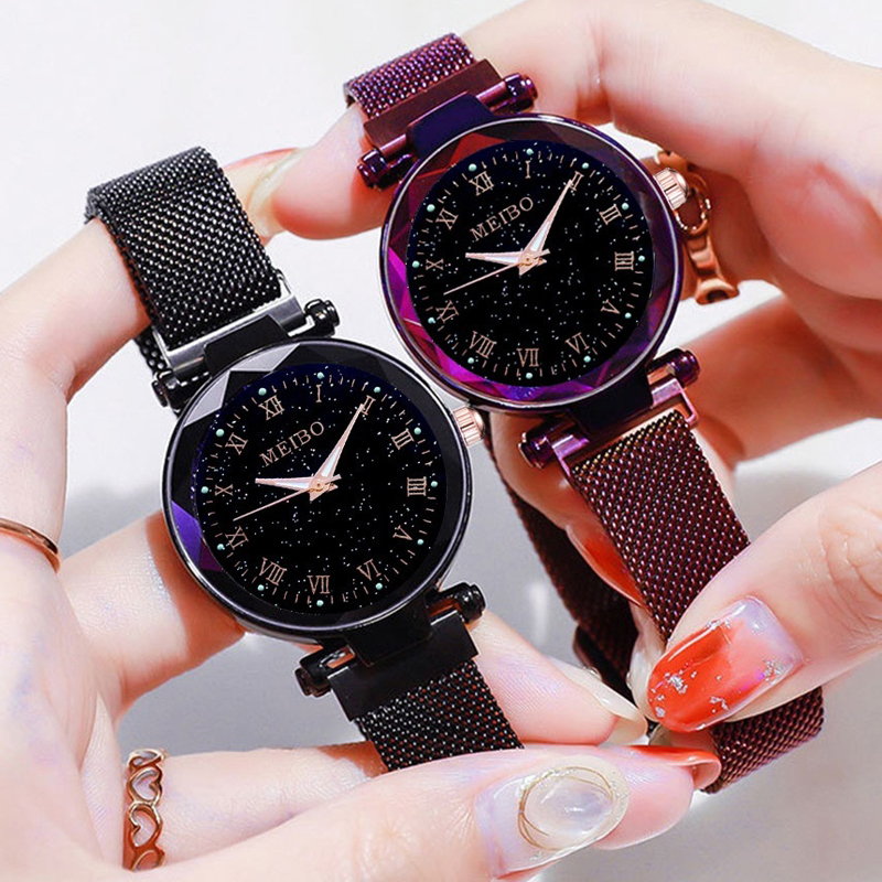 Relogio Feminino Women Starry Sky Watches Magnetic Mesh Belt Watch Women Dress Luminous Quartz Wristwatch Zegarek Damski
