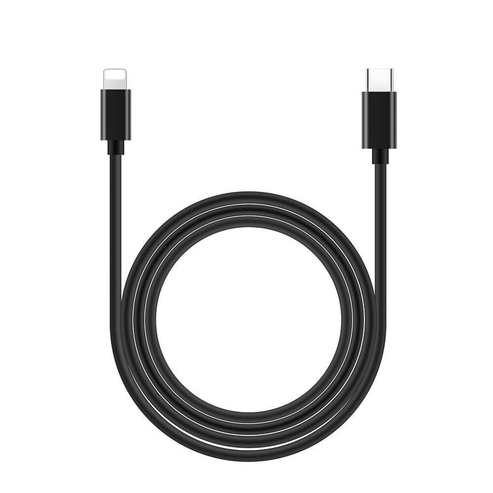 Câble rond USB 18W PD de Type C à 8 broches pour recharge rapide et synchronisation des données, cordon de chargeur pour iPhone X, 10, 8, 8 plus, 1m: Black