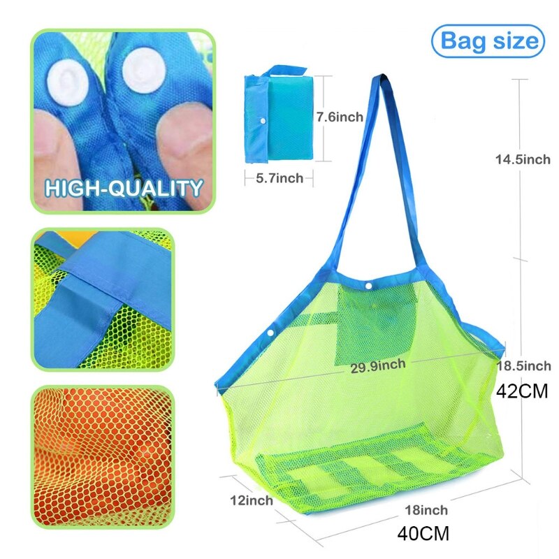 Mesh Beach Bag Extra Large Net Tote for Kid’s Sand Pool Supplies Big Size Quick Dry Shell Storage