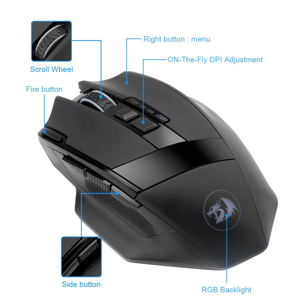 Redragon M801P RGB USB 2.4G Wireless Gaming Mouse 16400 DPI 10 buttons Programmable ergonomic for gamer Mice laptop PC computer