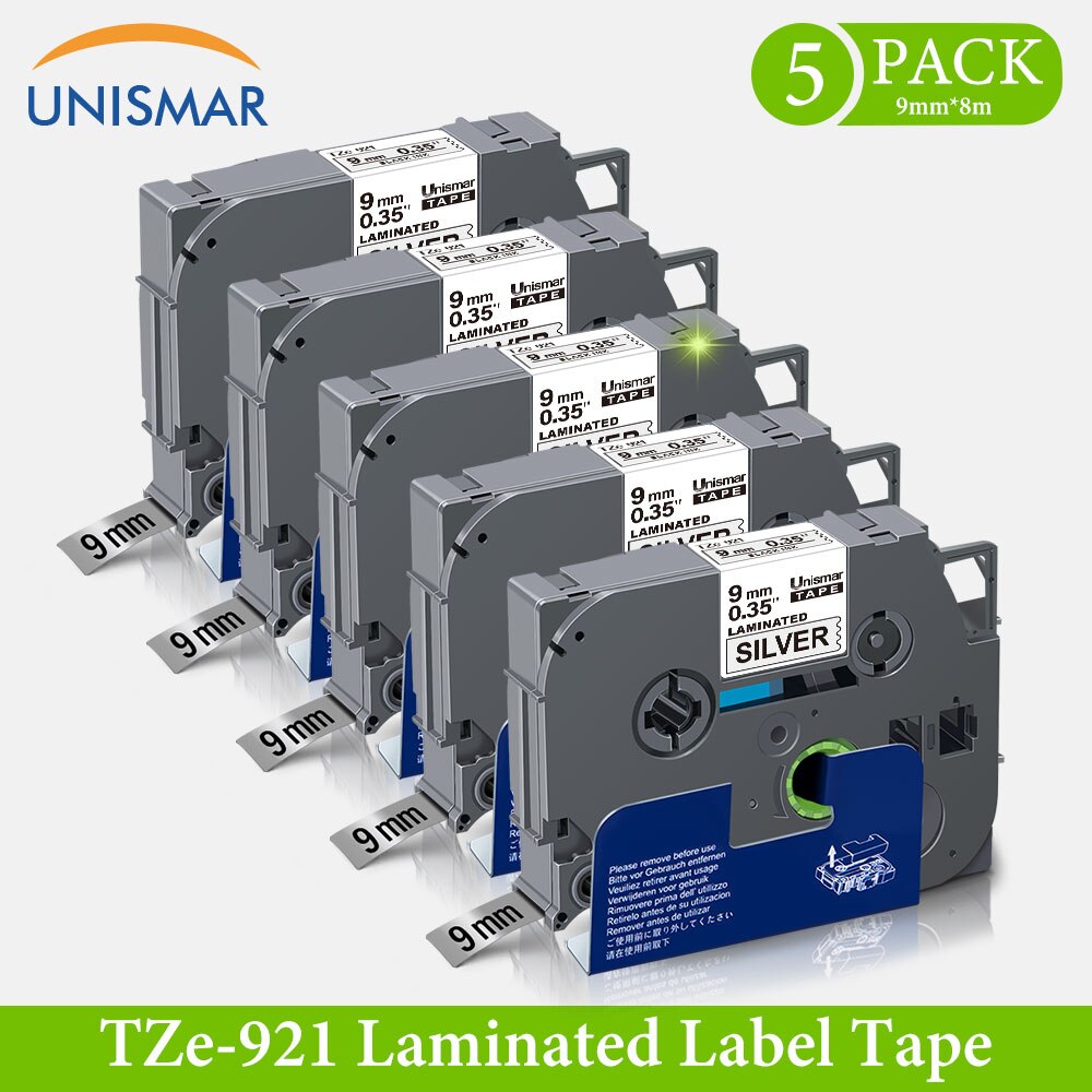 5pk zwart op mat zilver tze tape 9mm 3/8 " vervangt brother labeltape tze -m921 tz921 hoge kleefband voor p touch  h110 1090: Zwart op zilver