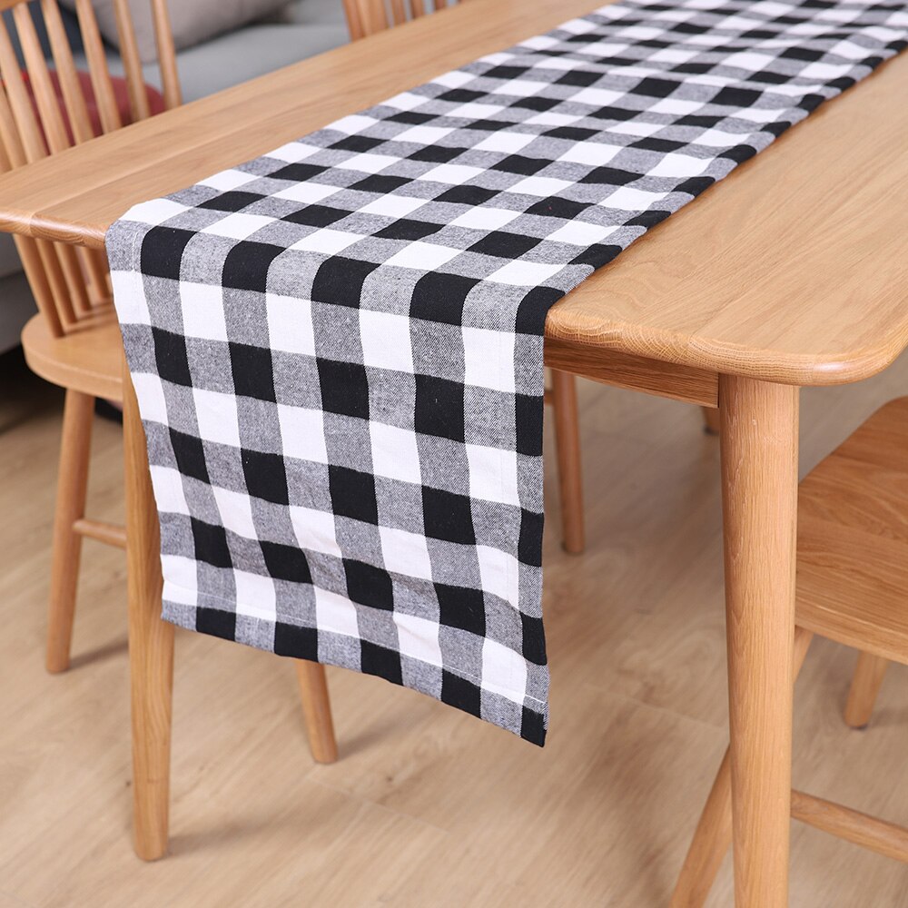 Brand Christmas Grid Cotton linen Table Runner For Family Dinners Table flag Indoor Outdoor Parties Use: C White