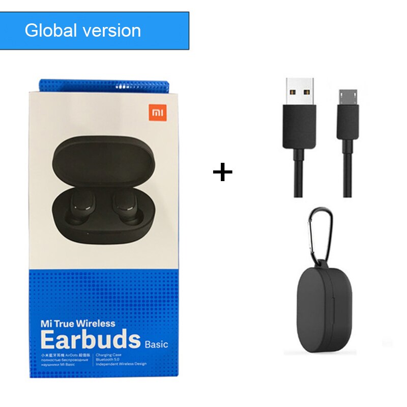 bluetooth earphone Xiaomi Redmi Airdots TWS Bluetooth 5.0 Earphone Stereo Wireless Active Noise Cancellation With Mic: Glo black case