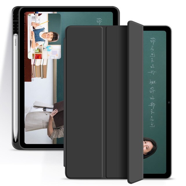 Hoesje voor tablet huawei matepad pro 10.8 5g pu lederen siliconen opvouwbare hoes voor huawei matepad pro 10.8 5g originele hoes: Zwart
