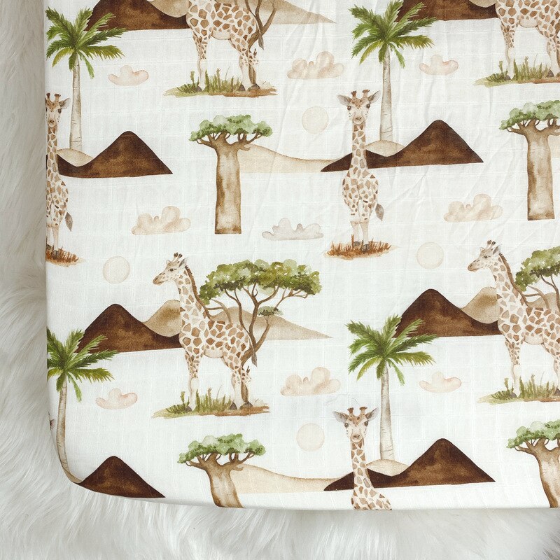 Wieg Beddengoed Lakens Baby Sprei Op Het Bed Bamboe Gaasje Mousseline Print Hoeslaken Kids Items: Giraffe