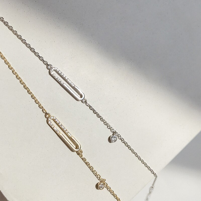 925 srebrne błyszczące kryształki geometryczne tęczówki owalne bransoletka prosty i nowy wzór niszowy bransoletka dla mody studentka